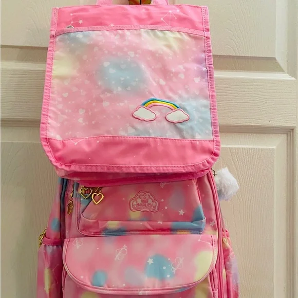 Whimsical Pink Cloud Backpack with Padded Straps and Lunch Bag - Picture 3 of 5